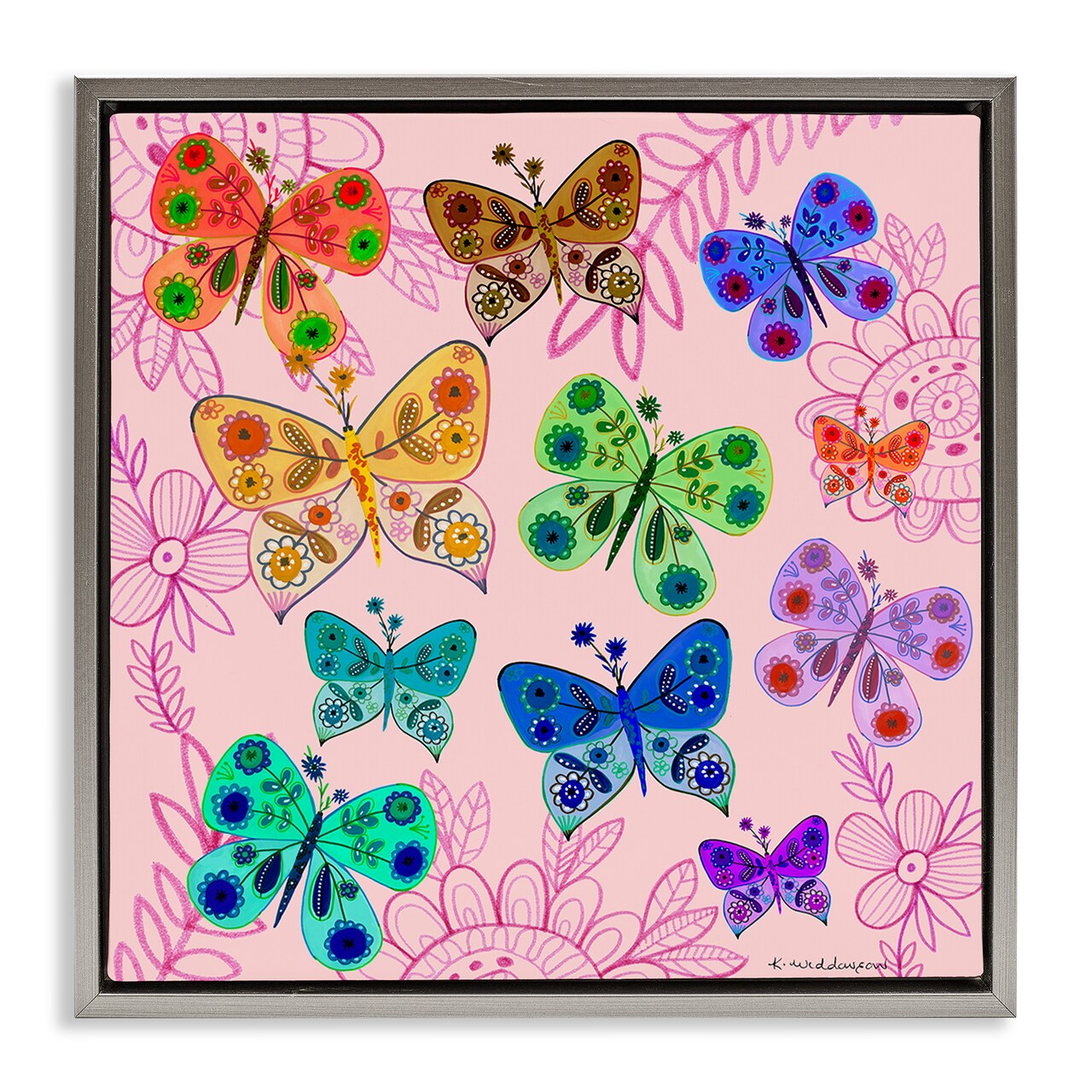 Stupell Industries Bright Patterned Butterflies Floating Frame Design by Kay Widdowson